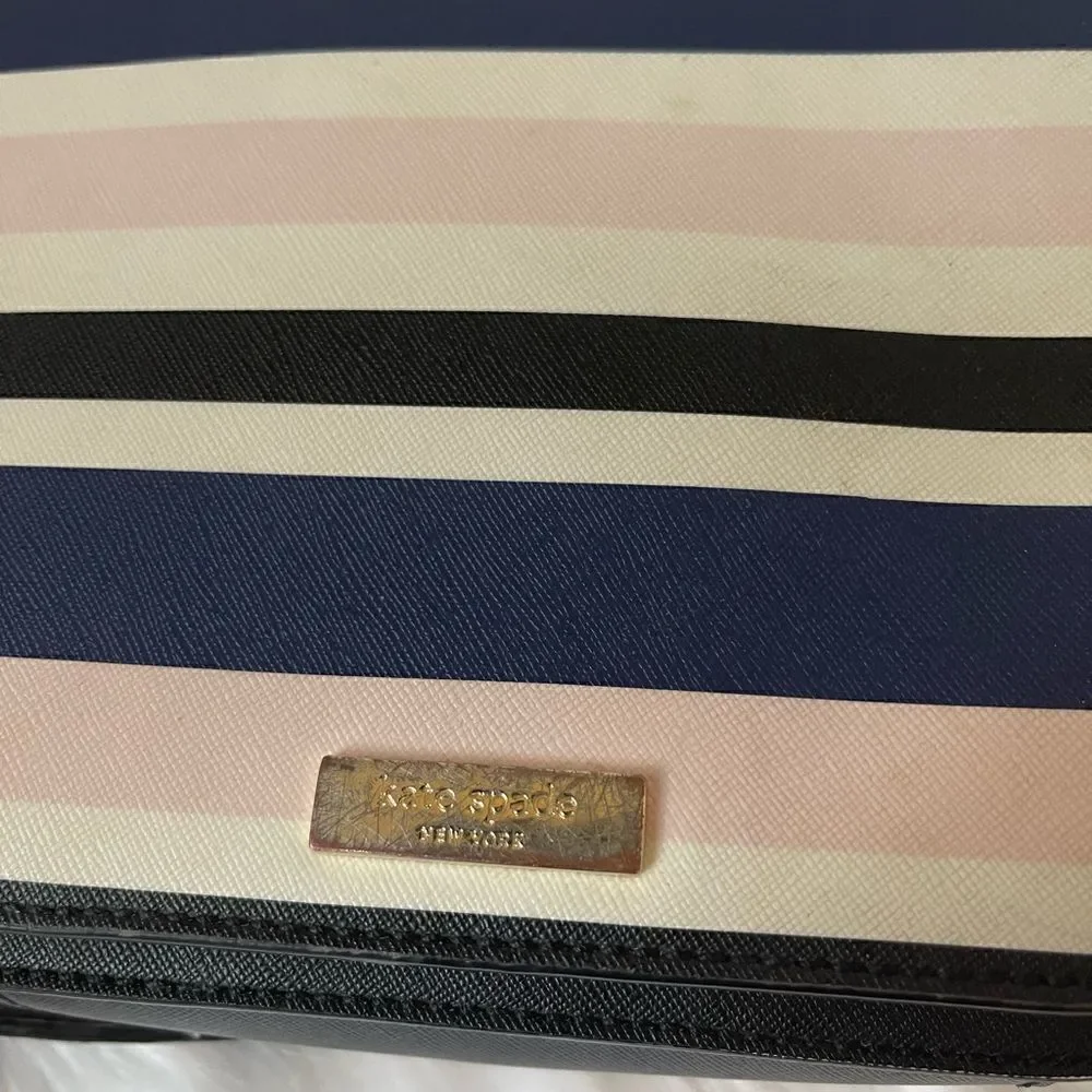 Kate Spade New York tricolor stripes Beige light pink & Navy blue cross body bag